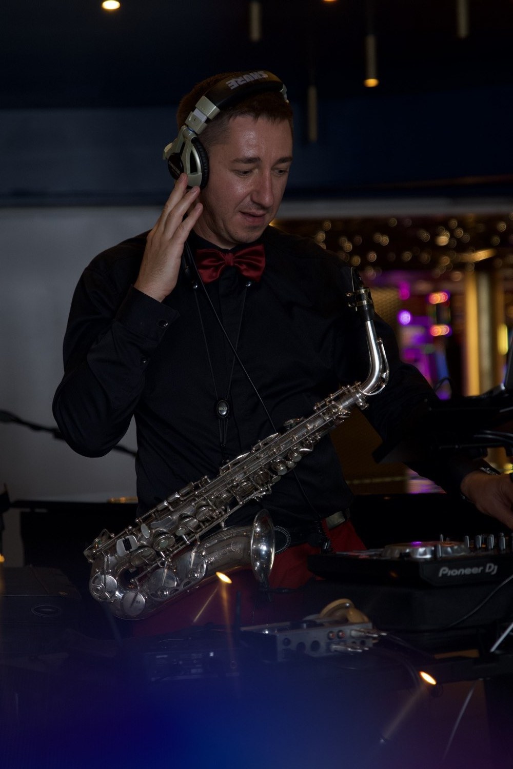 Saxophonist in a club